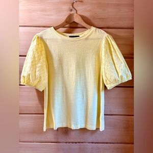 🌼 Sanctuary Eyelet Yellow Bridgerton Puff Sleeve Cotton Blouse Size Medium